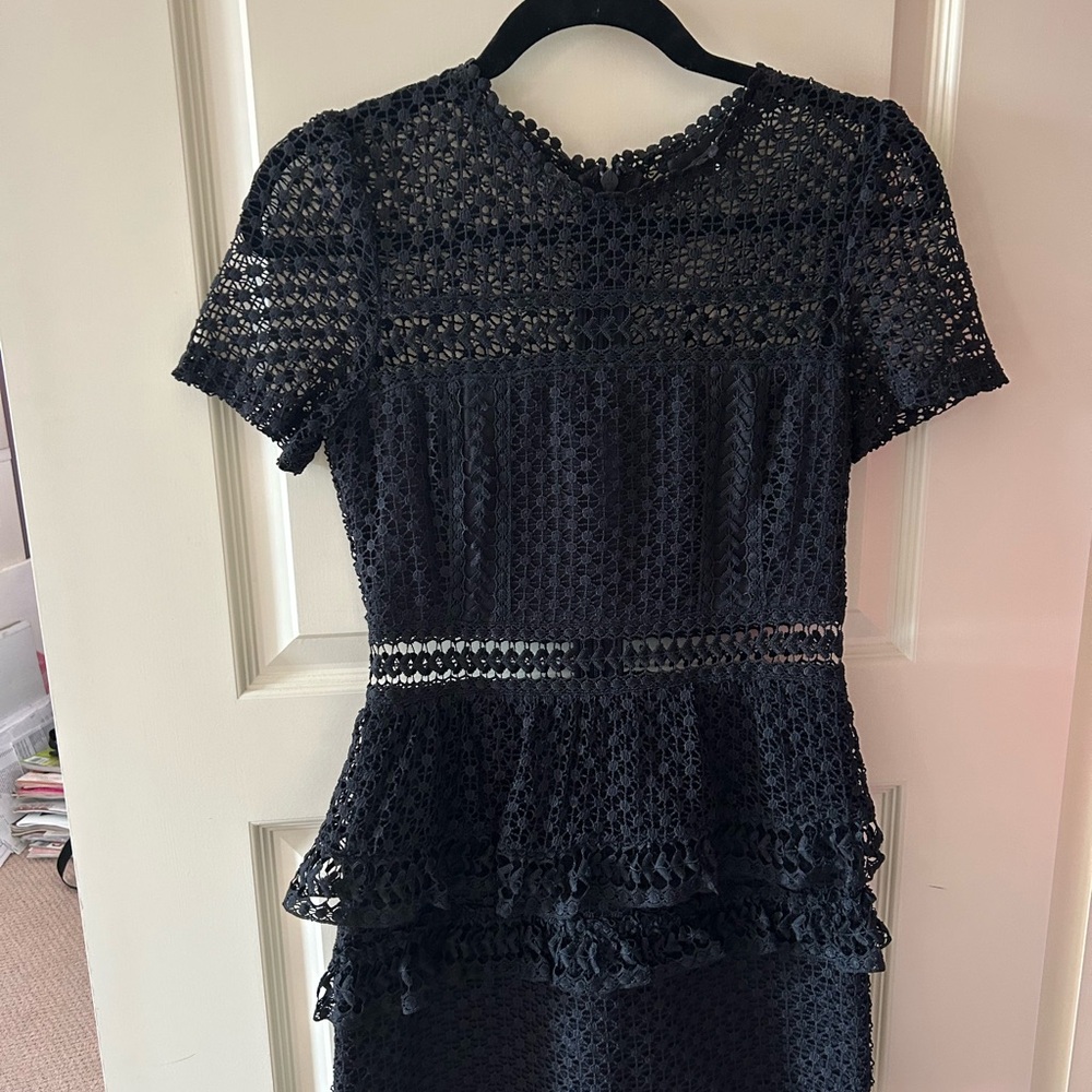 Aqua Black short sleeve Lace Dress